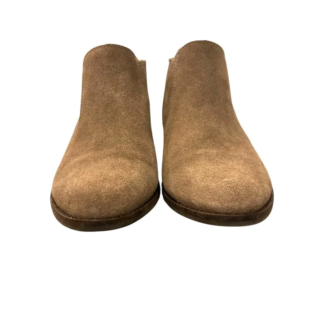 Lucky Brand Tan Suede Leather Ankle Booties 7.5 Western Boho Block Heel Boots